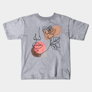 Line Art Women Face With Flower Kids T-Shirt